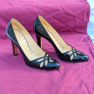 Alexandra Neel glossy black heels Size 37 1/2 ❤️ classy & elegant woven leather